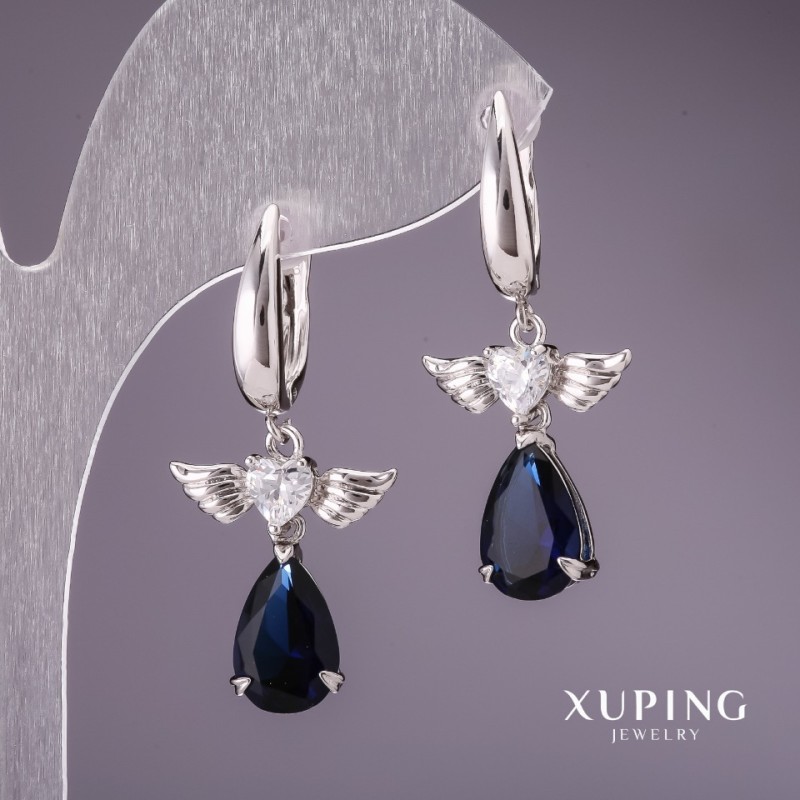 Xuping Earrings with Blue Stones 35x17mm Rhodium