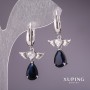 Xuping Earrings with Blue Stones 35x17mm Rhodium