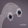 Xuping Earrings with Blue Stones 10x15mm Rhodium