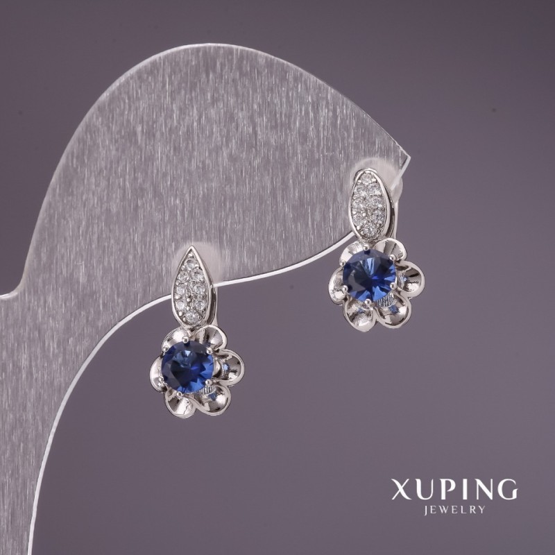 Xuping Earrings with Blue Stones 17x9mm Rhodium