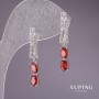 Xuping earrings with red stones 31x5mm rhodium