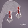 Xuping Earrings with Red Stones 23×12mm Rhodium