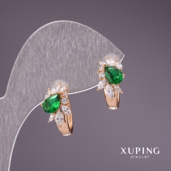 Xuping Earrings with Green Stones 15x9mm 18K Gold Plating