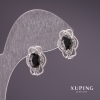 Xuping Earrings with Black Stones 15x11mm Rhodium