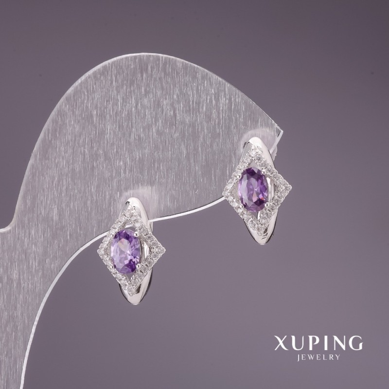Xuping Earrings with Lilac Stones 15x10mm Rhodium