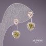 Xuping Stud Earrings “Heart” with white and light green stones 10x20mm Rhodium plated, 18k gold plated