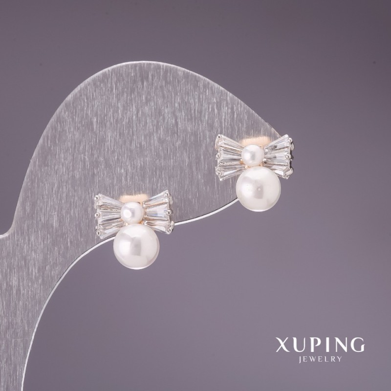 XUPING Earrings with Pearls "Mallorca" 11×11mm 18K Gold Plated