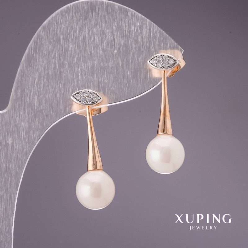 Xuping Earrings with Pearls "Mallorca" 26×8mm 18K Gold Plated