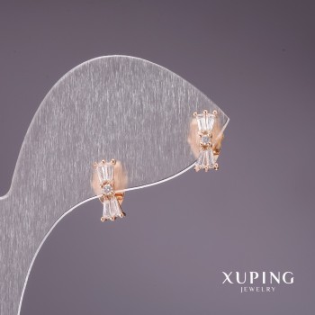 Earrings 'Bow' Xuping studs with white stones 10x4mm 18K gold-plated