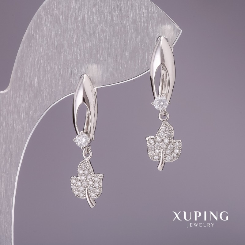 Xuping Earrings with White Stones 27×8mm Rhodium