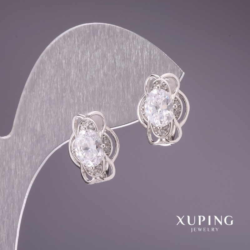 Earrings Xuping with White Stones 15x11mm Rhodium