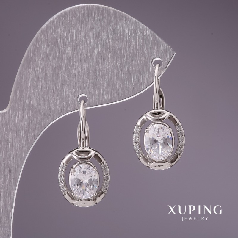 Earrings Xuping with White Stones 24x11mm Rhodium
