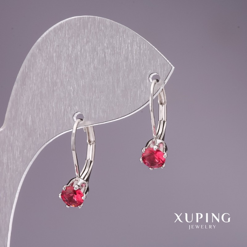 Xuping Earrings with Red Stones 18x6mm Rhodium