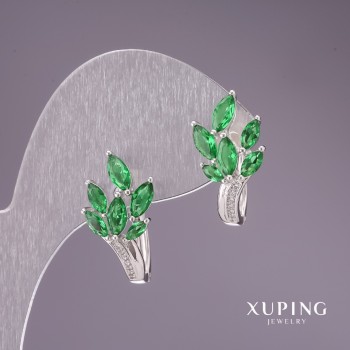 Earrings Xuping with green stones 22×12mm Rhodium
