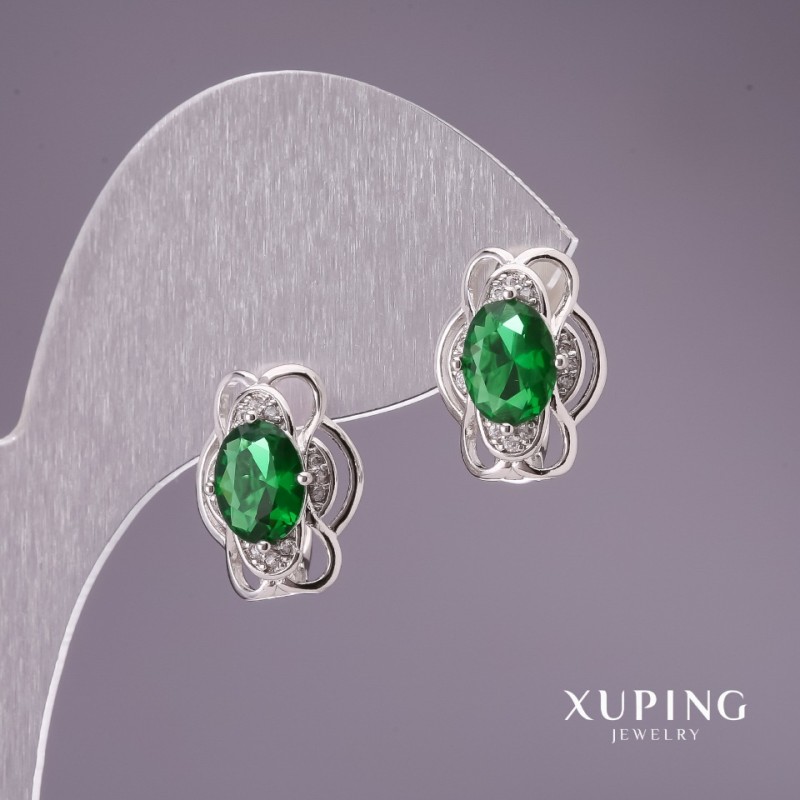 Xuping Earrings with Green Stones 15x12mm Rhodium