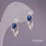 Earrings Xuping with blue stones 18x8mm Rhodium