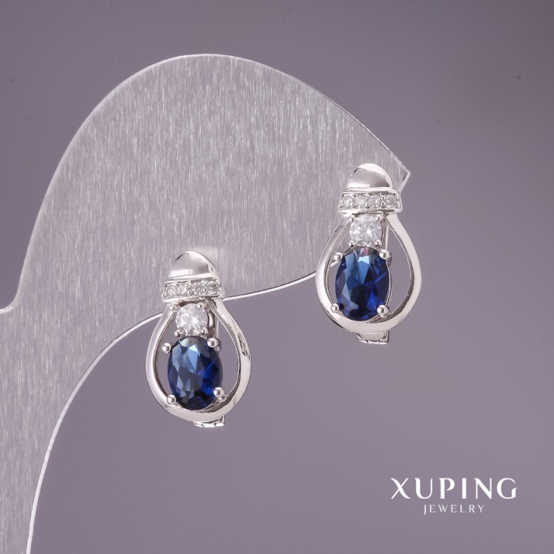 Xuping earrings with blue stones 16x10mm rhodium