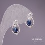 Xuping earrings with blue stones 16x10mm rhodium