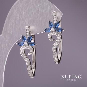 Earrings Xuping with blue stones 31x13mm Rhodium