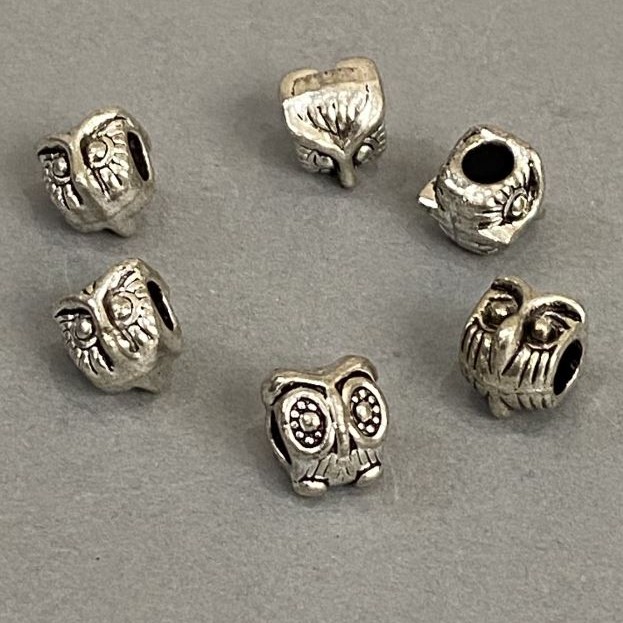 Pandora Charm Bead light grey metal Owl d1-10mm, d2-5mm pack of 7