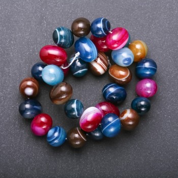 Agate Beads multi-coloured on thread 17x12mm 38cm through hole