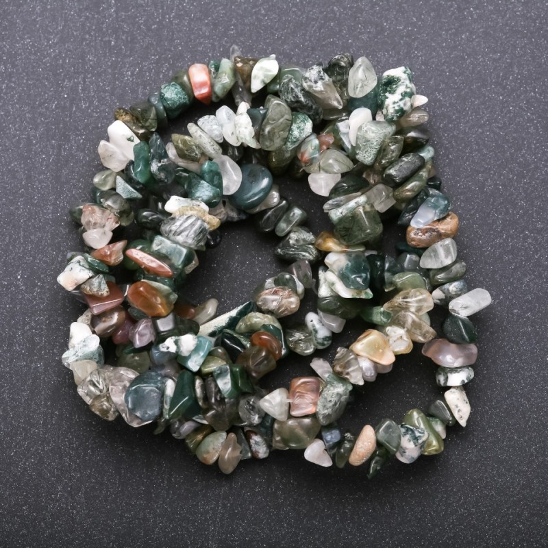 Natural Moss Agate Beads on a Thread - Chip, 8-9mm diameter (~), 85cm length