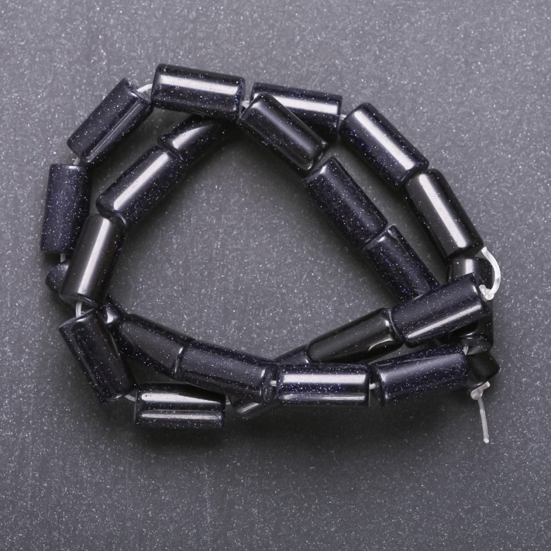 Natural Aventurine Beads Blue Sand Night of Cairo on Thread Cylindrical 8×17mm, 40cm length