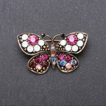 Sale! Butterfly Brooch with Multicoloured Rhinestones 43×25mm Yellow Metal