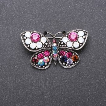 SALE! SALE! Butterfly Brooch with Multicoloured Rhinestones 43x25mm Gray Metal