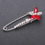 Brooch pin with red glass crystals 68x23mm white metal
