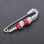 Brooch and Hair Pin with Red Glass Crystals 67x18mm White Metal