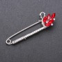 Brooch pin with red glass crystals 73x22mm white metal