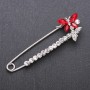 Brooch Pin with Red Glass Crystals 78×24mm White Metal