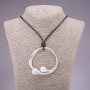 Long cord pendant in hi-tech style, 68mm diameter, 80cm length, silver metal