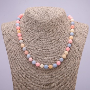 Morganite Necklace, synthetic smooth beads, diameter 8(±)mm, length 45cm
