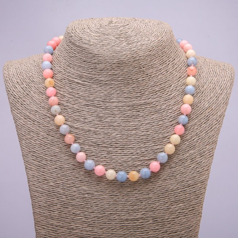 Morganite Necklace, synthetic smooth beads, diameter 8(±)mm, length 45cm