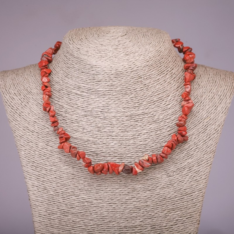 Natural Red Jasper Chip Necklace, Diameter 5-8mm, Length 45cm(+/-) with Extension Chain