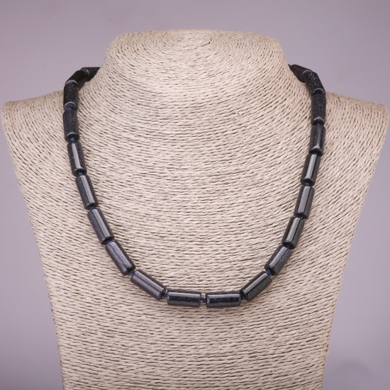Necklace of Aventurine Blue Sand Cairo Night Cylinder 8×17 mm, length 45 cm