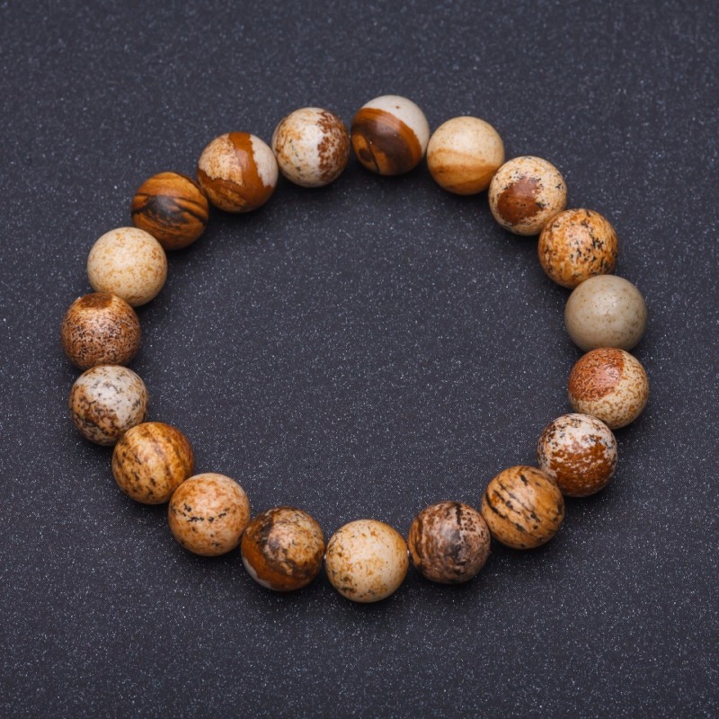 Landscape Jasper Smooth Bead Bracelet on Elastic, diameter 8mm+
