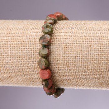 Bracelet Heliotrope and Unakite tumbled, diameter 9-8(+-)mm, length 18cm on elastic