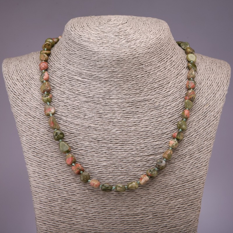 Necklace Heliotrope Unakite tumbled, diameter 8(+-)mm, length 45cm