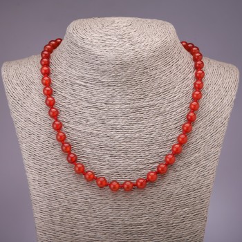 Carnelian Necklace Smooth Bead, 8mm diameter, 45cm length