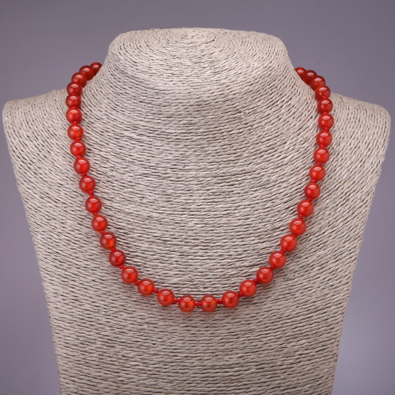 Carnelian Necklace Smooth Bead, 8mm diameter, 45cm length