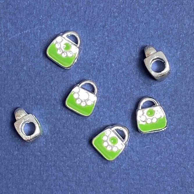 Pandora Charm Bead Light Grey Metal Green Handbag, 10mm, pack of 6