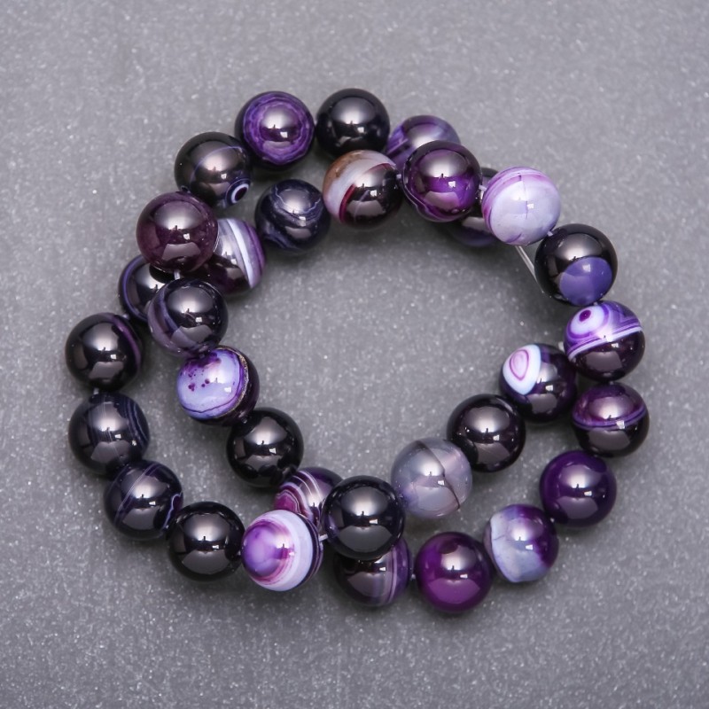 Beads on thread Purple Agate round 12mm, natural stone, on thread, length 38cm