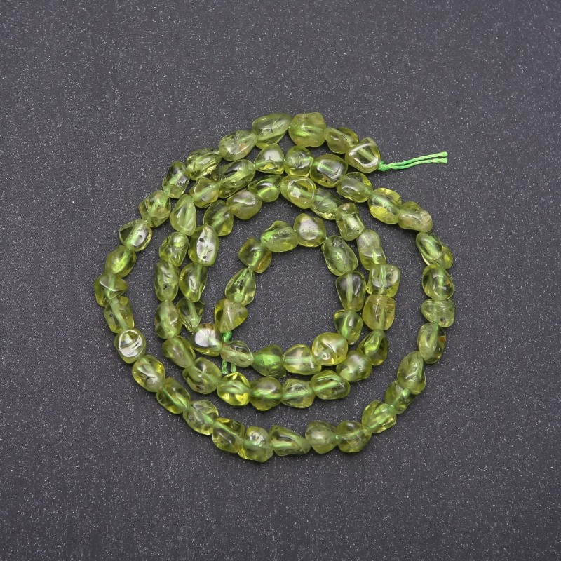Beads on a String Natural Stone Chrysolite Tumbled, Diameter 6x5mm +/-, Length 40cm +
