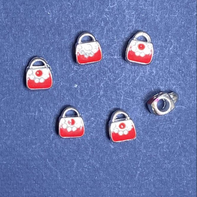 Pandora Charm Bead Light Grey Metal Red Handbag, 10mm, pack of 6