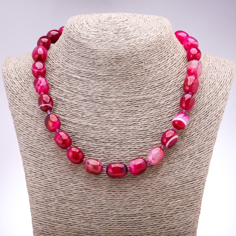 Mala beads of Raspberry Agate Oval, diameter 16x11mm, length 45cm
