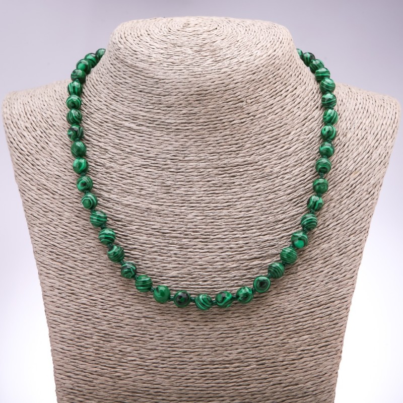 Malachite Necklace, faceted beads, diameter 8mm, length 48cm