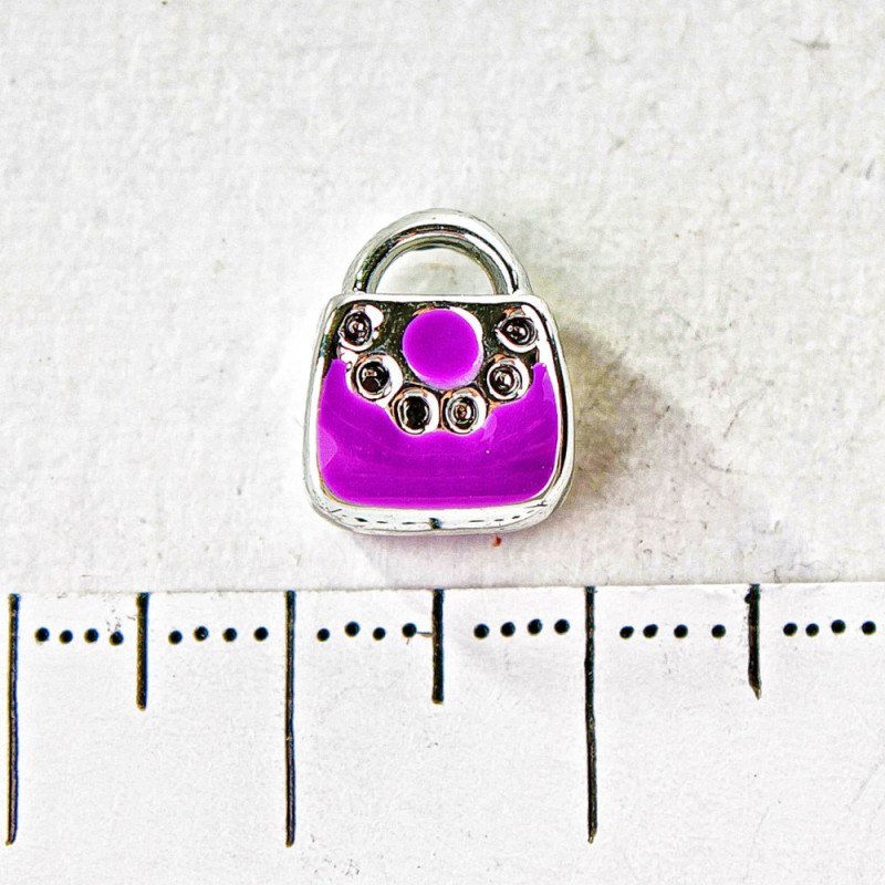 Pandora Charm Bead Light Grey Metal Purple Handbag, 10mm, pack of 6